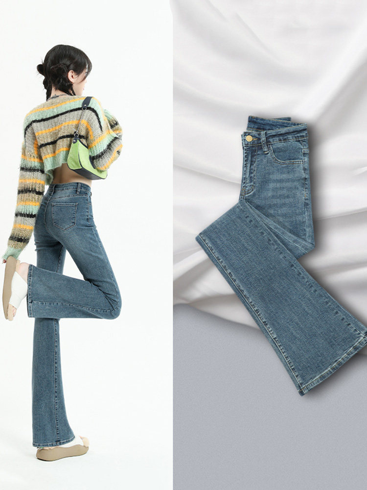 高端高腰牛仔裤女马蹄裤2025秋季新款爆款覆古喇叭裤覆古微喇长裤