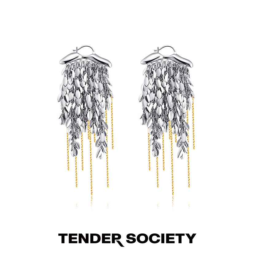 Tender Society官方店醉舟系列流苏叶与细链宽耳坠原创小众设计师