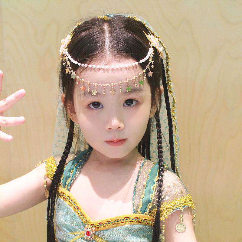 额链新款中国风儿童发饰女童汉服发夹古风发卡蝴蝶流苏头饰额头链