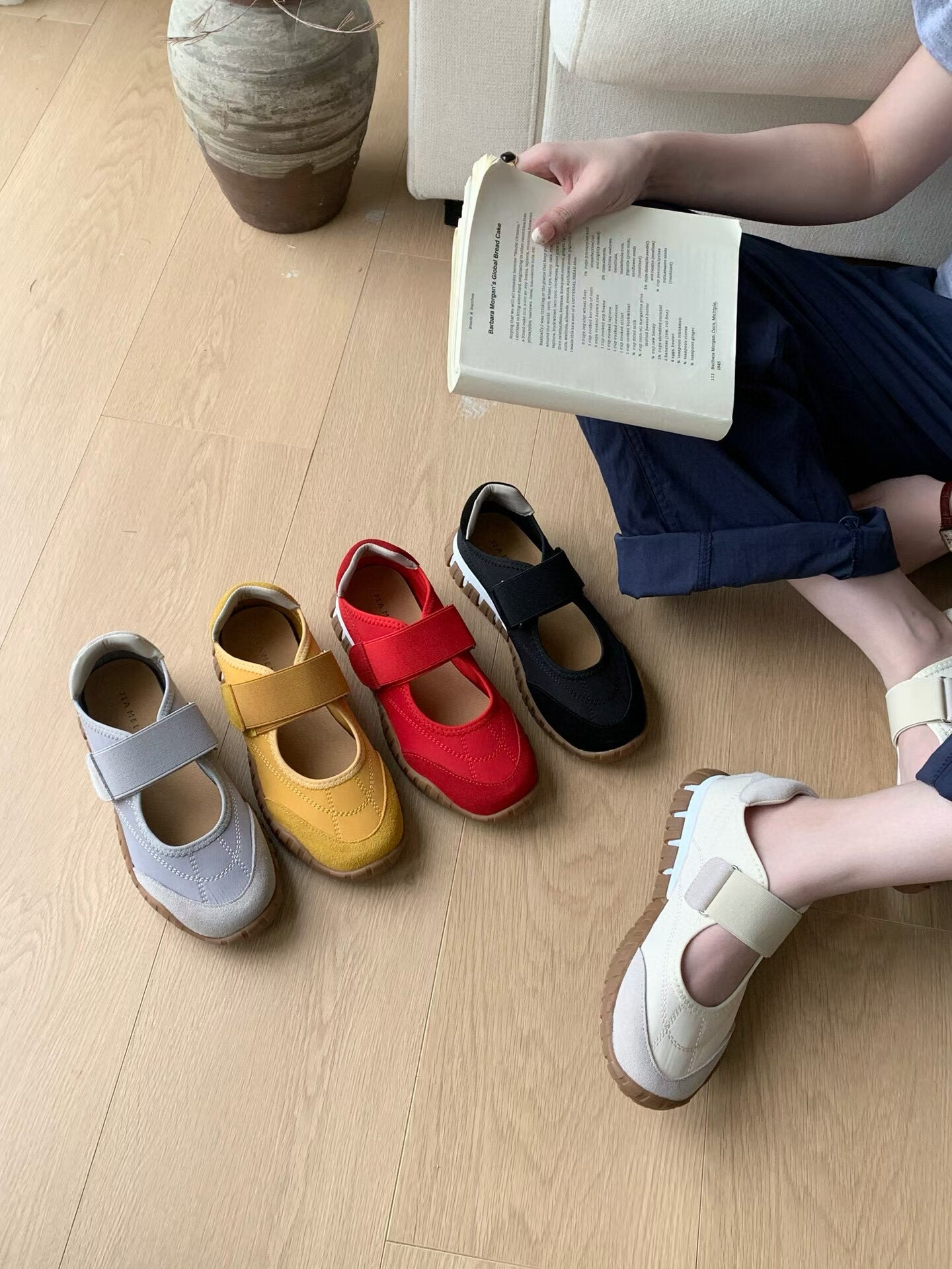 韩版真皮玛丽珍厚底百搭帆布鞋休闲魔术贴运动鞋女鞋芭蕾风阿甘鞋