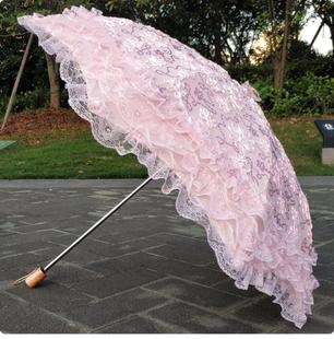 双层蕾丝花边刺绣防晒防紫外线二折黑胶少女心公主洋伞遮阳伞ins