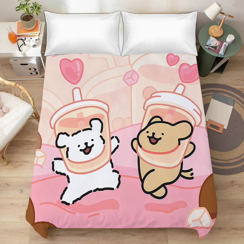 卡通磨毛线条小狗床单可爱小白狗女生寝室儿童卧室可水洗单人被单