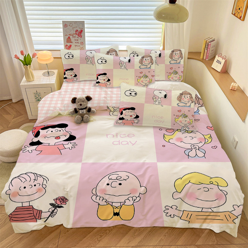 史努比全棉四件套卡通可爱学生宿舍0.9m床三件套动画儿童房套件,床上用品,床品套件/四件套/多件套,淘宝优惠券,粉丝福利购,淘宝优惠卷