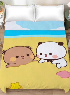 一二布布熊猫床单可爱单品被单学生儿童卧室磨毛四季款数码印图