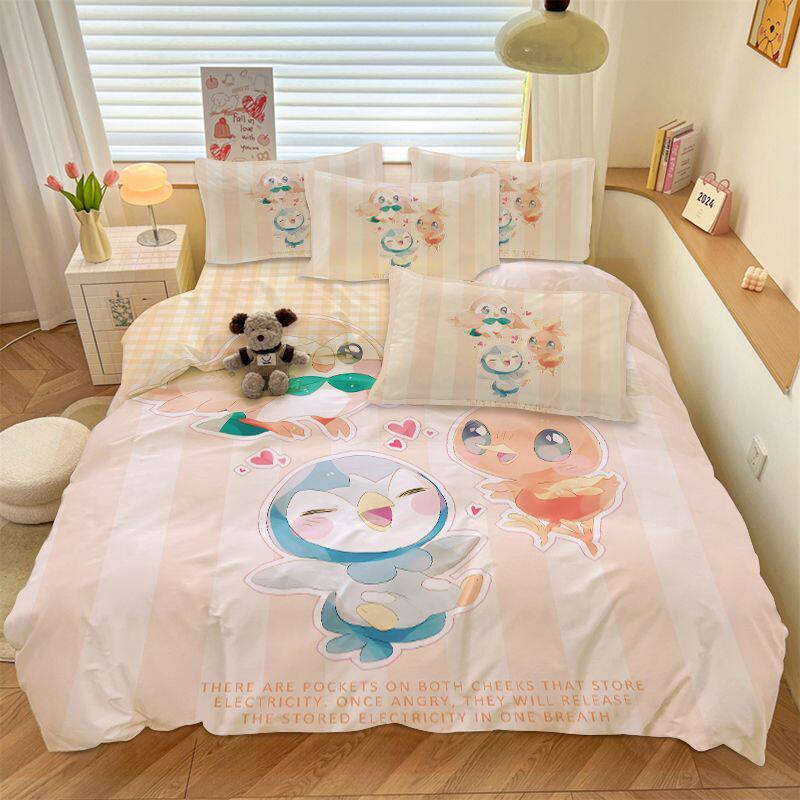 纯棉神奇宝贝卡通四件套全棉皮卡丘动漫三件套女生寝室单人床被套