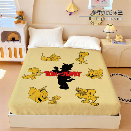 猫和老鼠水晶绒床笠网红卡通动画汤姆杰瑞学生儿童全包床垫保护套