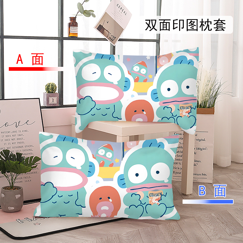 丑鱼汉顿枕套卡通可爱枕头套子学生儿童四季款单人单件装48x74cm