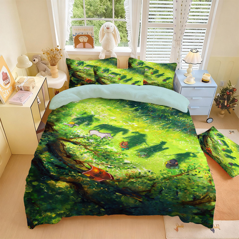 卡通浪浪山的小妖怪水晶绒四件套男生寝室三件套学生宿舍单被套