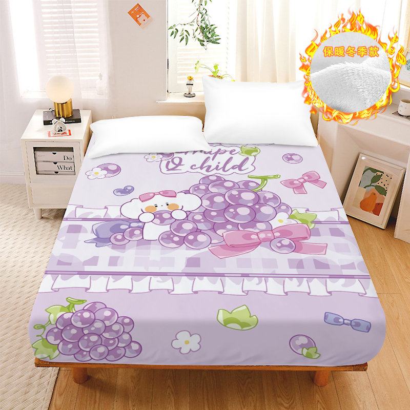 可爱奶冻水晶绒床笠小清新水果珊瑚绒冬季保暖女生寝室床垫保护罩