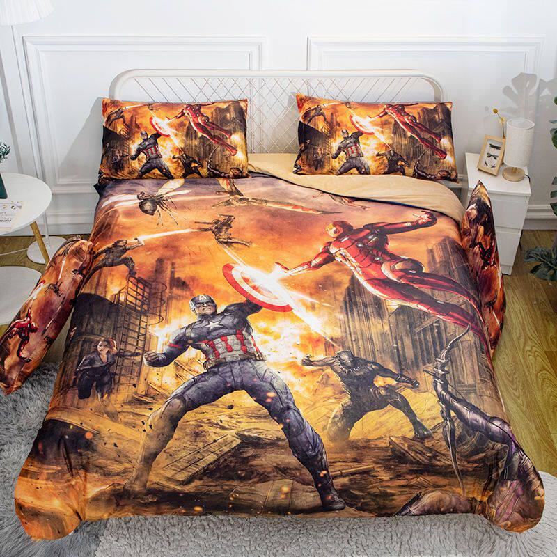 漫威冬季保暖防静电复仇者联盟四件套美国队长单人水晶绒三件套