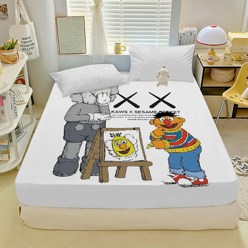 卡通芝麻街磨毛床笠可爱木偶寝室学生宿舍可水洗床垫保护罩