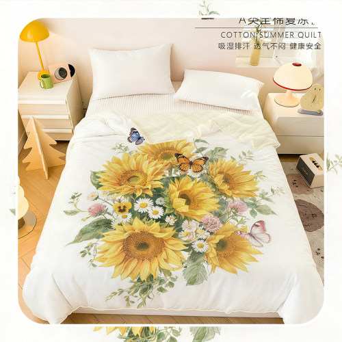 家用阳光向日葵全棉纯棉夏凉被卧室夏被单双人夏被200x230