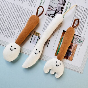 小鱼手作 纯手工缝制可爱勺子叉子小玩偶宝宝安慰玩具 柔软可爱