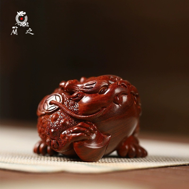 金蟾手把件 印度小叶紫檀木雕盘玩红木茶宠送礼招财瑞兽手工雕刻