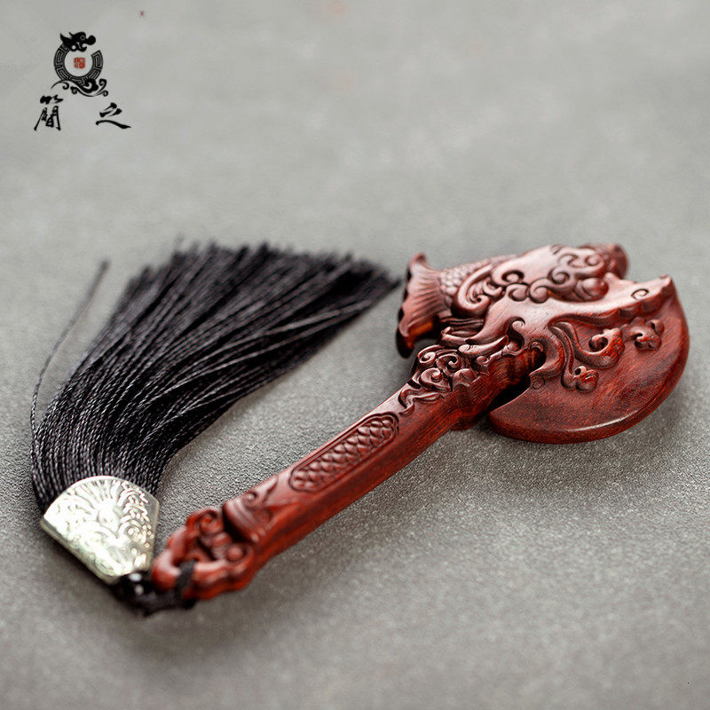 印度小叶紫檀木雕龙鱼斧头手把件实木质手工文玩盘玩解压便携把玩
