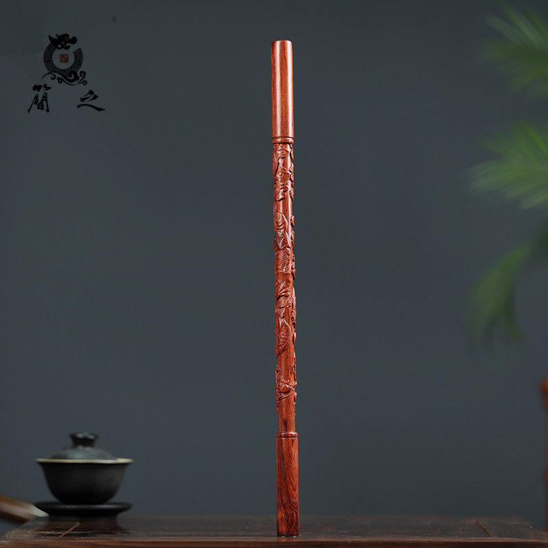 印度小叶紫檀木雕盘龙柱金箍棒棍子把玩件工艺品中式家用客厅摆件