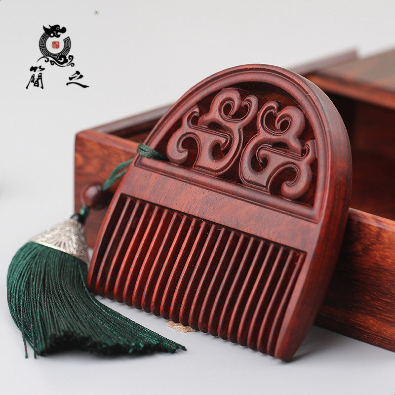 印度小叶紫檀木梳子 女士复古中国风宽齿梳 随身便携檀木头梳子