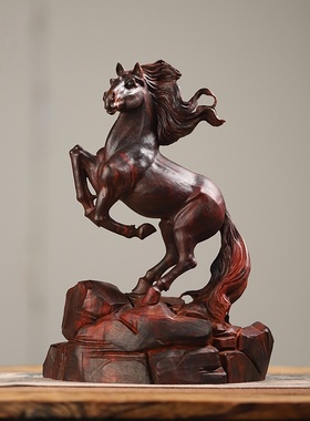 印度小叶紫檀木雕马到成功摆件