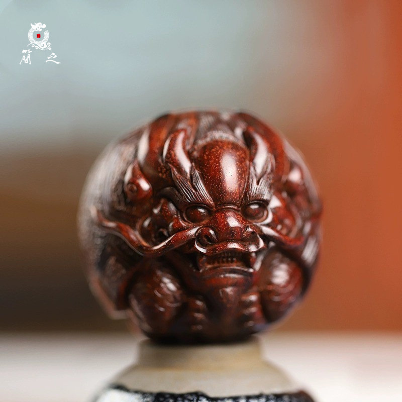 龙龟手把件龙生九子印度小叶紫檀木雕纯手工湘工石争手作文玩把玩