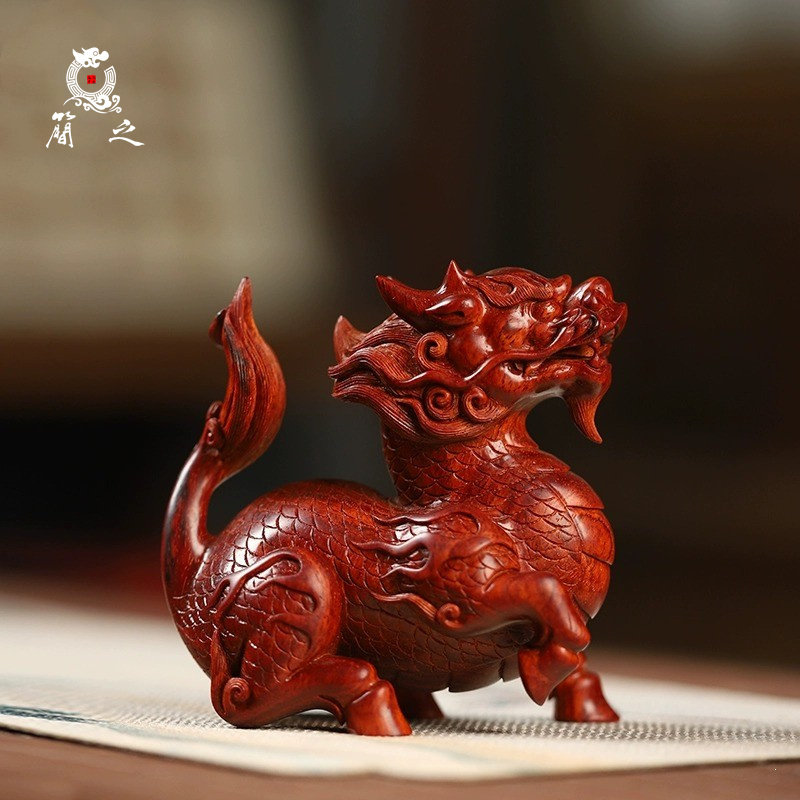 印度小叶紫檀木雕麒麟摆件瑞兽神兽纯手工雕刻家居装饰摆设工艺品