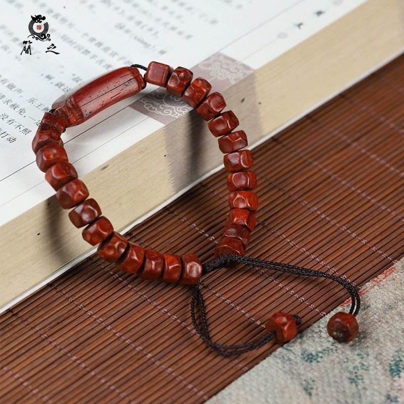 印度小叶紫檀木雕六字箴言手串文玩手链男女款手饰手把件礼品