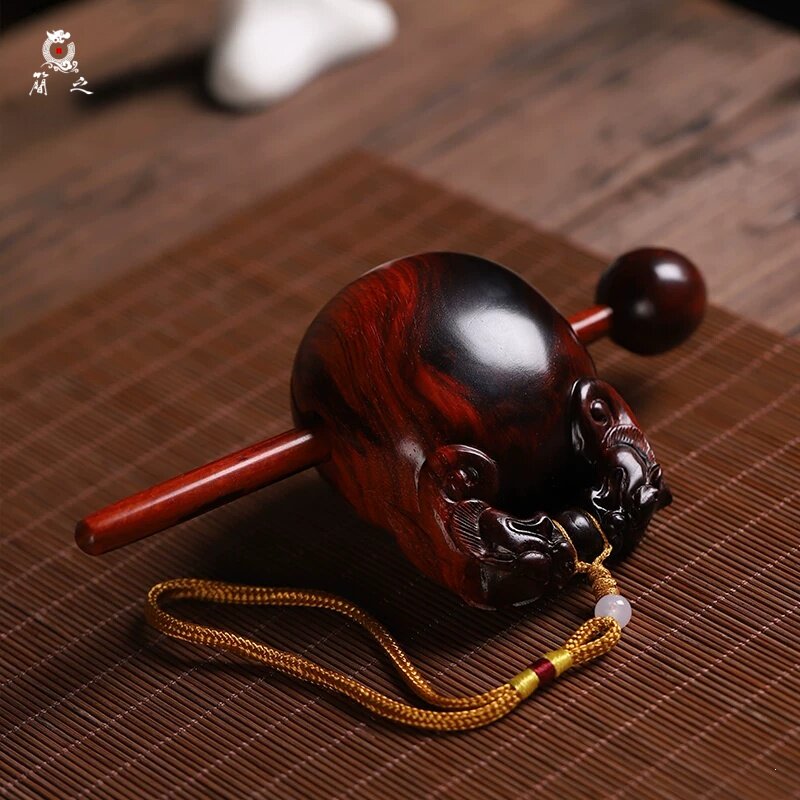 印度小叶紫檀木雕木鱼法器便携