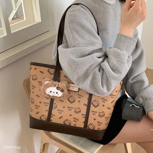 可爱卡通印花托特包2025秋冬新款 女大容量通勤包学生单肩手提包