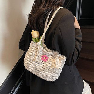 韩风手工编织包女单肩包2026新款 花朵度假风沙滩包休闲通勤百搭