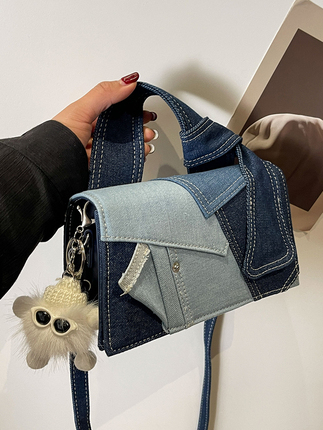 Niche Design Denim Single-Shoulder Crossbody Phone Bag for Women, Trendy 2026 Spring/Summer New Style, Simple Patchwork Small Square Bag