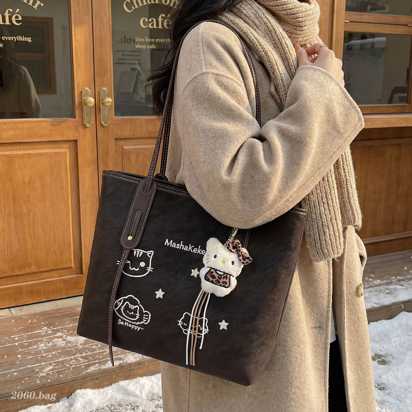 韩版可爱刺绣百搭大容量单肩包2025新款女时尚学生上课托特包包,箱包皮具/热销女包/男包,托特包,淘宝优惠券,粉丝福利购,淘宝优惠卷