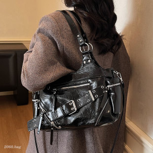 百搭女油蜡皮韩版 辣妹单肩包2025新款 ins休闲单肩斜跨包 个性 时尚