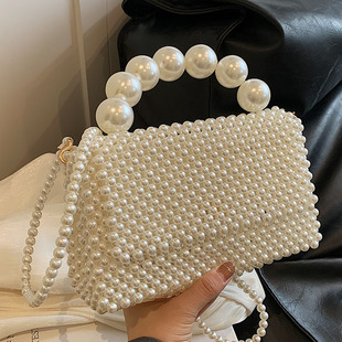 手拎珍珠包包女2025新款 编织珠珠小方包高级感洋气单肩包 春夏时尚
