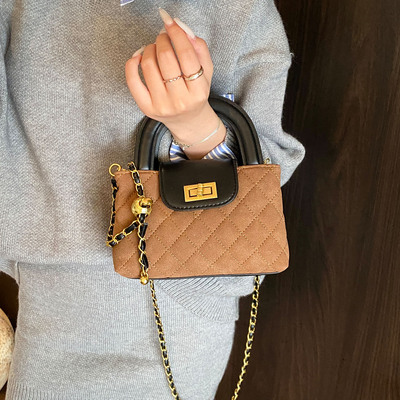菱格链条绒面磨砂戴妃包2025新款手提气质女式通勤秋季单肩包