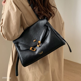 潮单肩包 时尚 高级感通勤黑色托特包2025新款 女复古磨砂休闲冬季