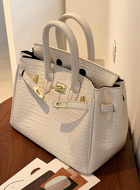 高级感鳄鱼纹包包女2025新款潮时尚手提凯莉包百搭斜挎铂金包大包