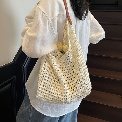 慵懒风镂空编织托特包女2026夏季新款大容量单肩包度假休闲通勤包