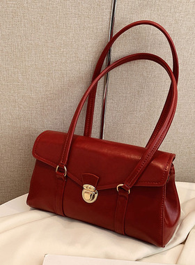 高级感春夏大容量腋下包包女2025新款复古通勤包红色婚宴包新娘包