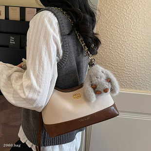 时尚 百搭单肩斜挎包撞色气质小众设计日韩风 链条小方包女2025新款