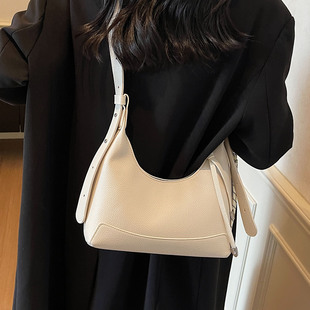 通勤轻奢百搭单肩包斜挎包 女式 韩国ins新款 荔枝纹饺子包2025新款