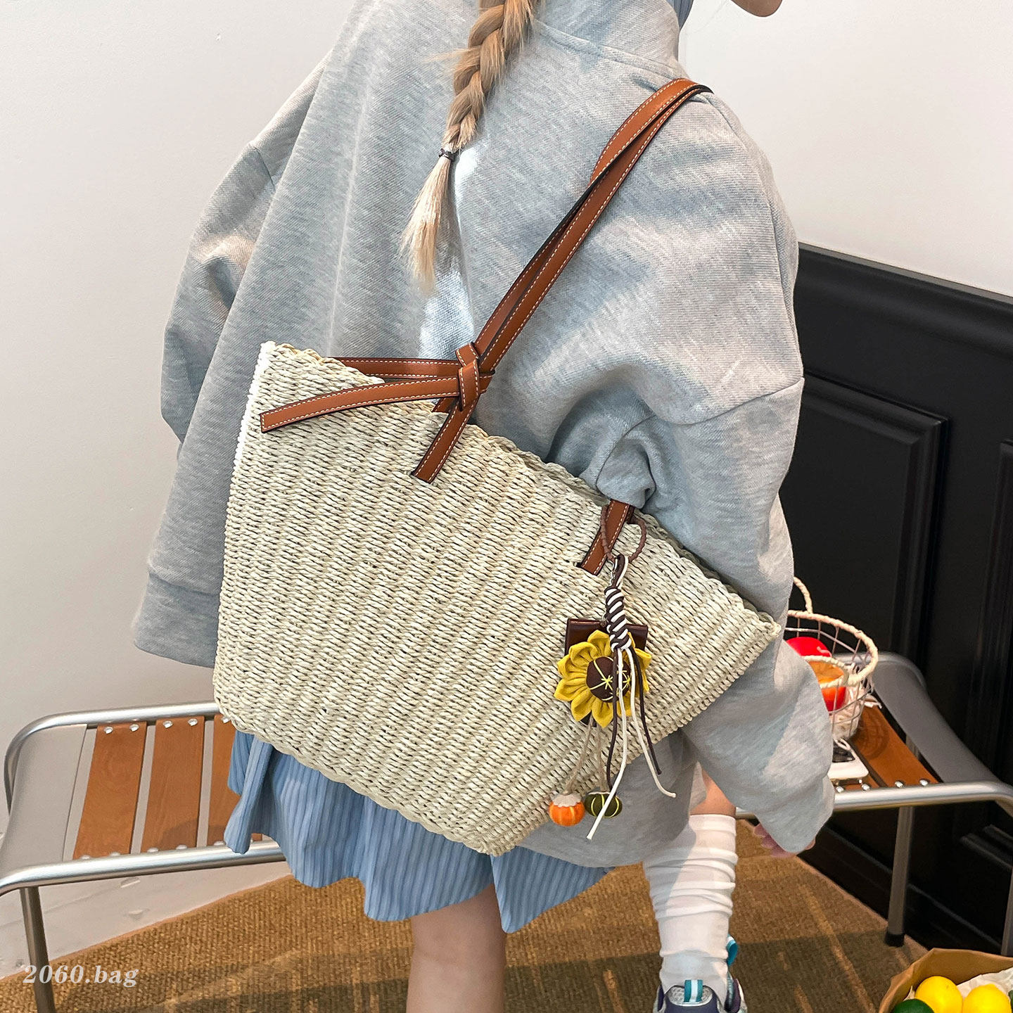 小众设计草编包女大容量单肩包2026新款水桶包度假旅行沙滩托特包,箱包皮具/热销女包/男包,水桶包,淘宝优惠券,粉丝福利购,淘宝优惠卷