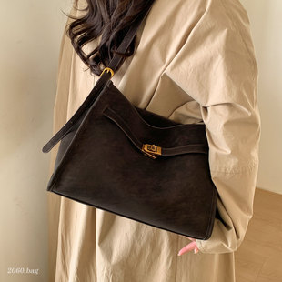 百搭高级感单肩包包 女大容量通勤时尚 韩版 ins麂皮托特包2025新款