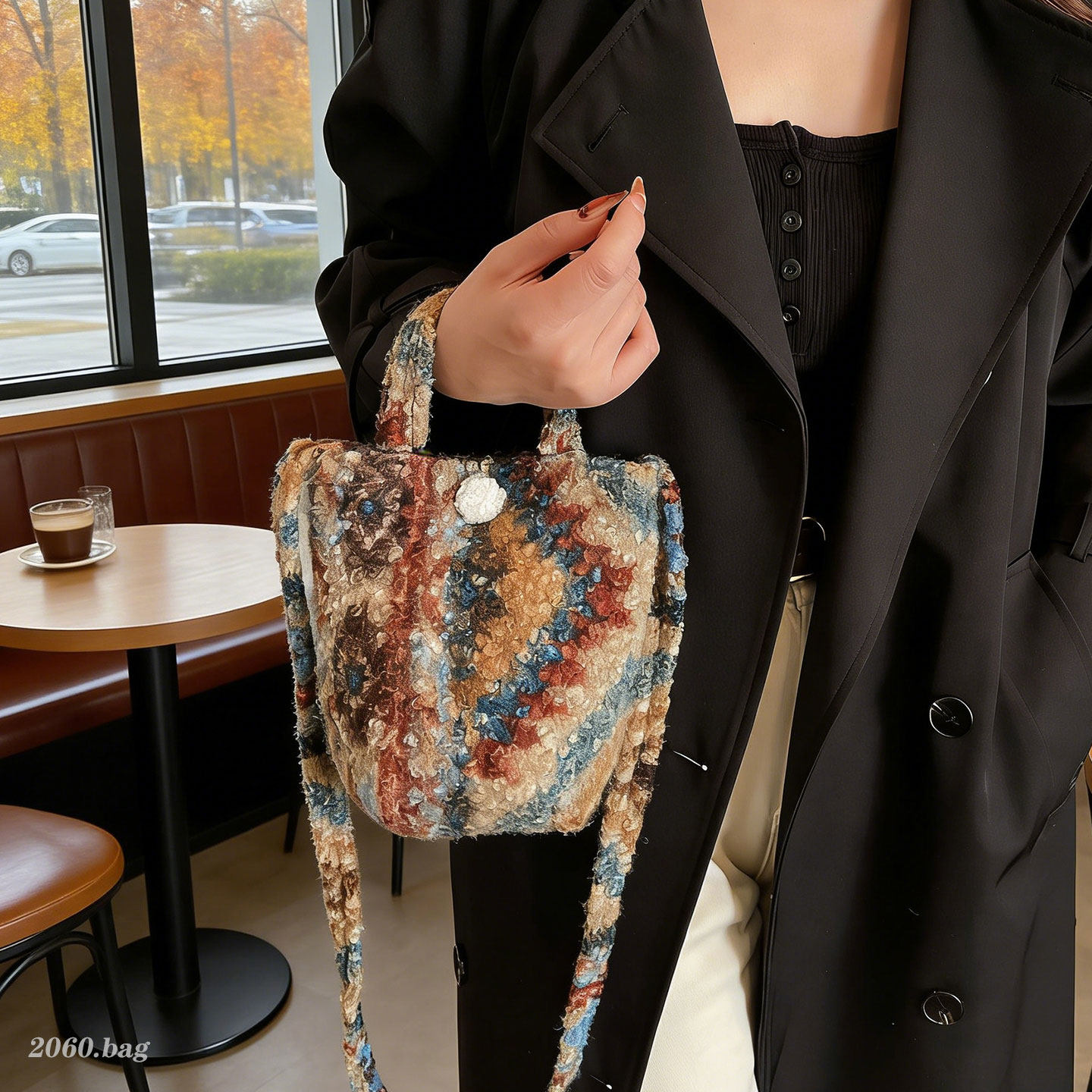 冬毛绒条纹水桶包包2025新款时尚韩版ins百搭小众设计单肩斜跨包,箱包皮具/热销女包/男包,水桶包,淘宝优惠券,粉丝福利购,淘宝优惠卷