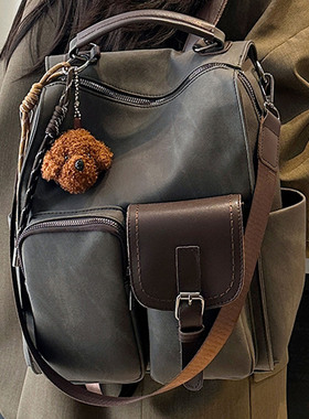 休闲百搭旅游复古新款ins大容量韩版皮质通勤2025秋季女式双肩包