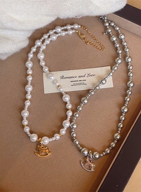 法式复古小马项链女轻奢小众设计感锁骨链高级感颈链配饰