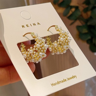 小米粒珍珠耳环女镂空耳扣轻奢小众高级感耳钉独特设计花蓝耳饰