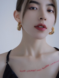 欧美金属风夸张耳环女小众设计简约镀18k金C形不规则圈圈耳饰耳圈