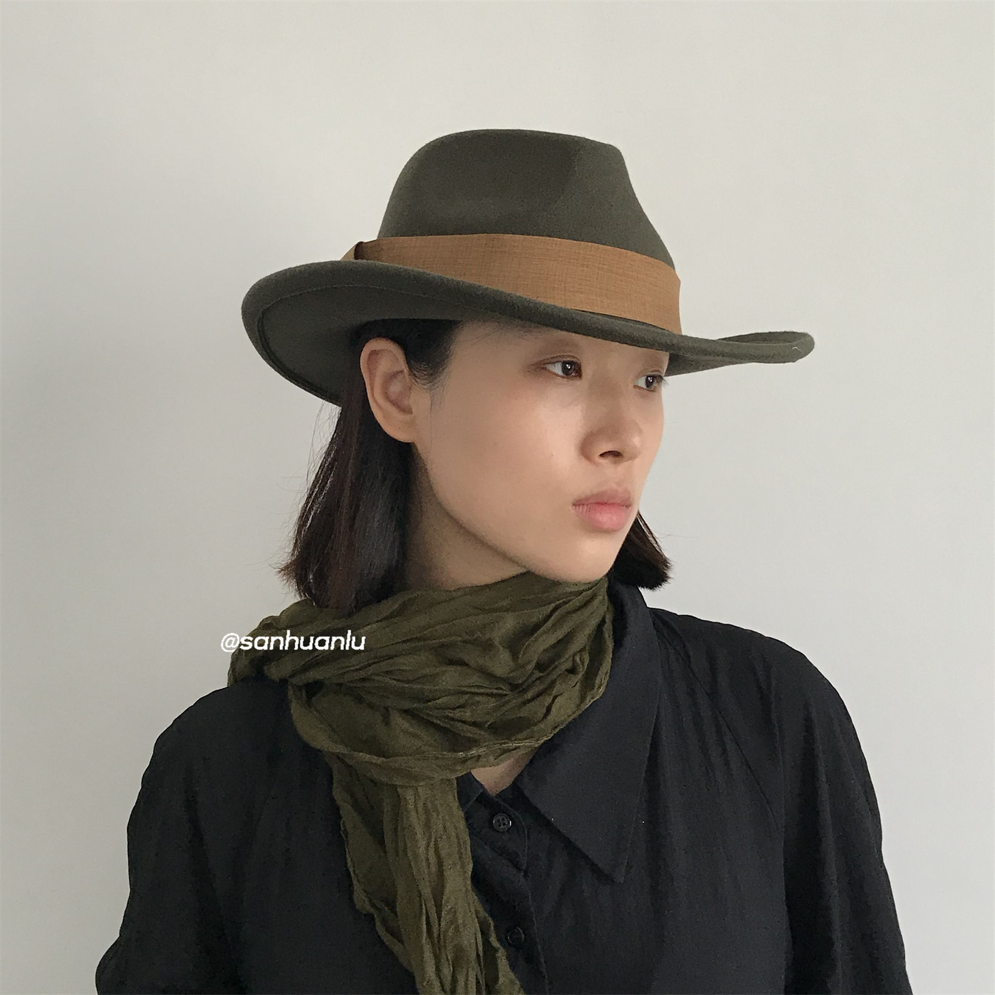 三环路复古做旧卷边爵士帽时尚百搭气质西部牛仔休闲简约礼帽潮