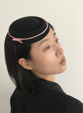 Q三环路赫本风丝绒蝴蝶小礼帽发夹miu系公主海军帽英伦风圆顶帽子