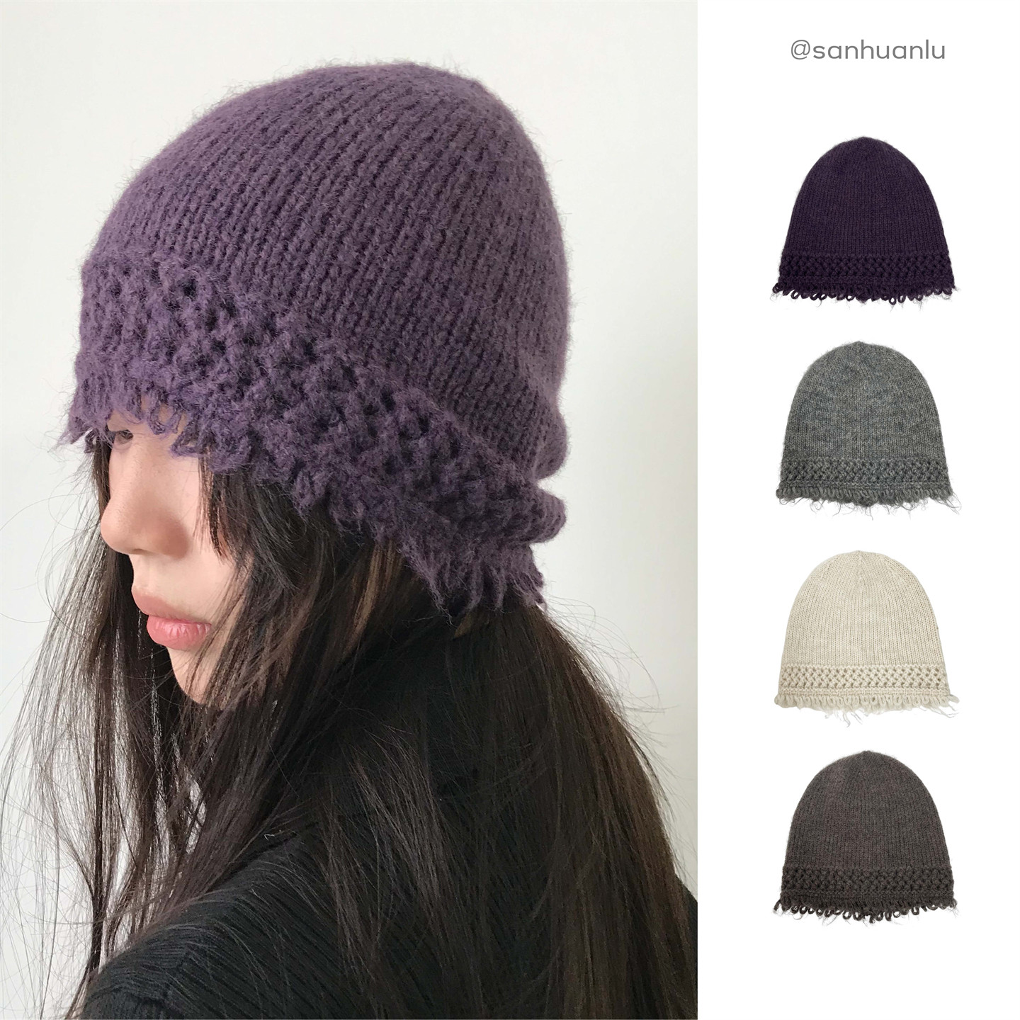 三环路复古镂空流苏包头帽时尚手工编织毛线帽冬季保暖钩花女