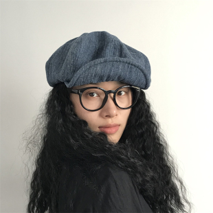三环路原创复古牛仔贝雷帽显脸小英伦八角帽可翻折帽檐文艺画家帽